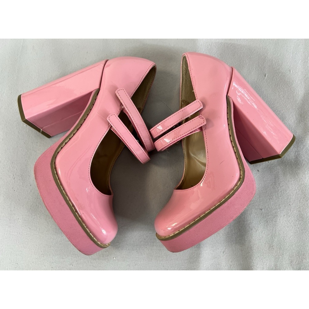 STEVE MADDEN Platform Twice Patent Babydoll Mary Jane Chunky Square Heel Sz 6.5 - Picture 4 of 15